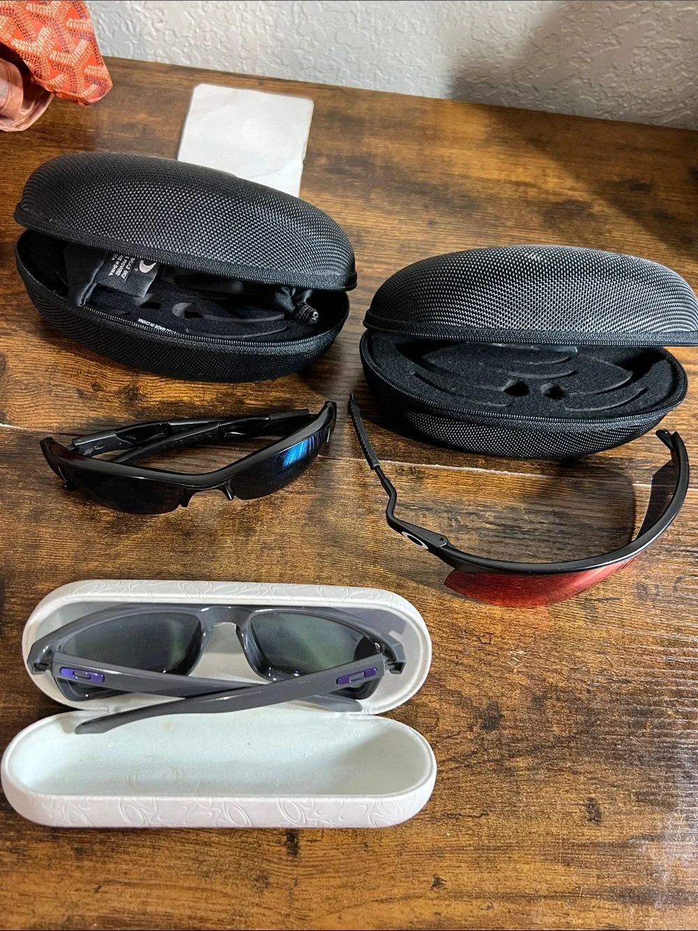 Lot of 3 Oakley Gray Sunglasses with Purple Accents and White Case